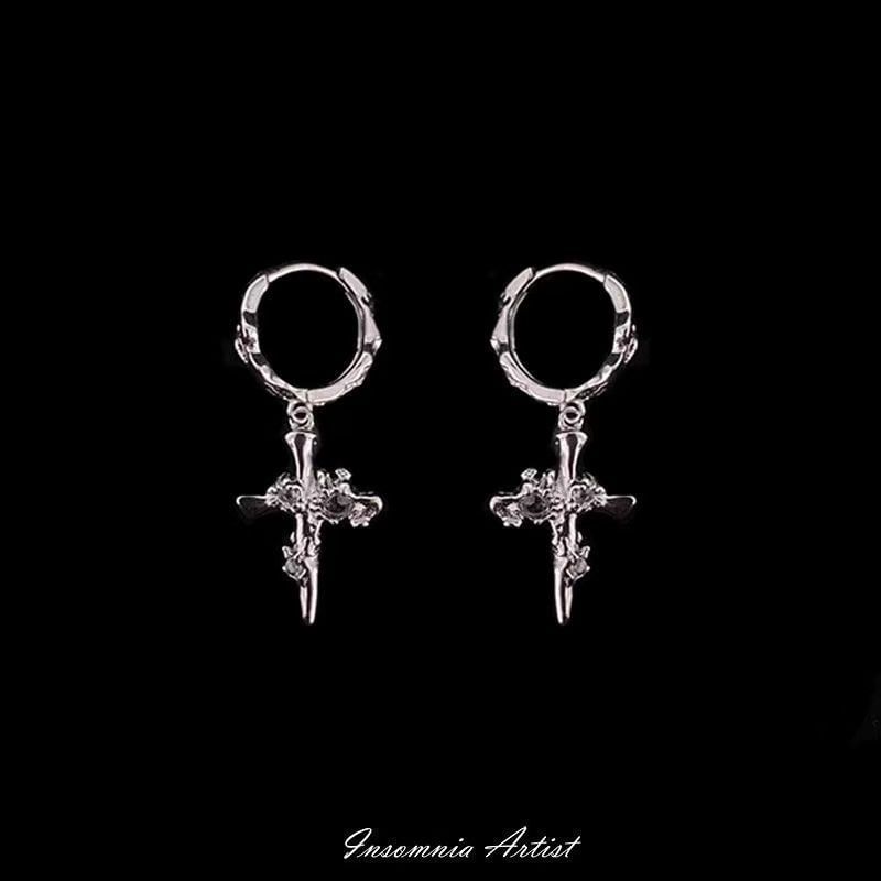 Earring Alloy Cross Drop