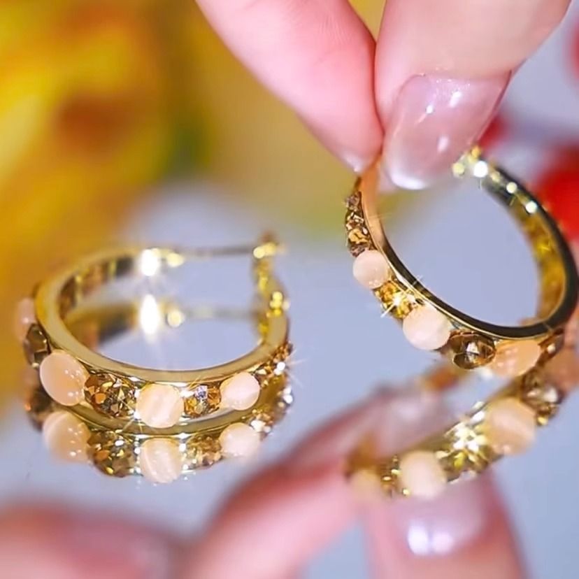 Earring Hoop Alloy Rhinestone Gemstone Faux