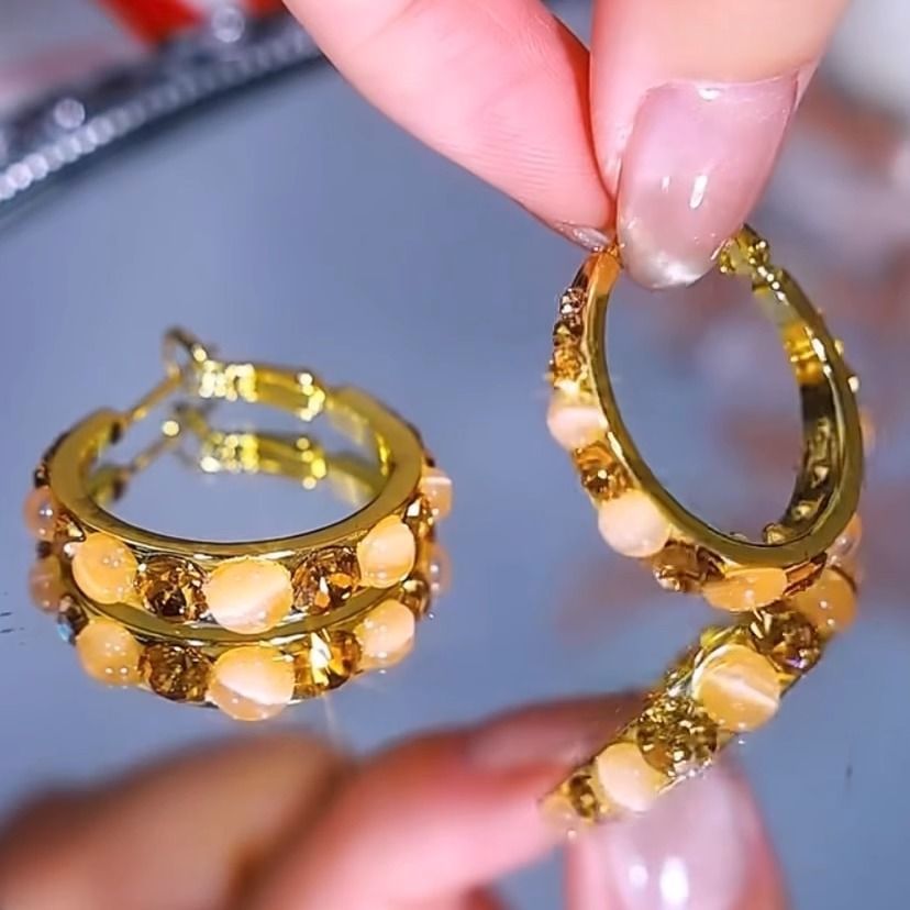 Earring Hoop Alloy Rhinestone Gemstone Faux