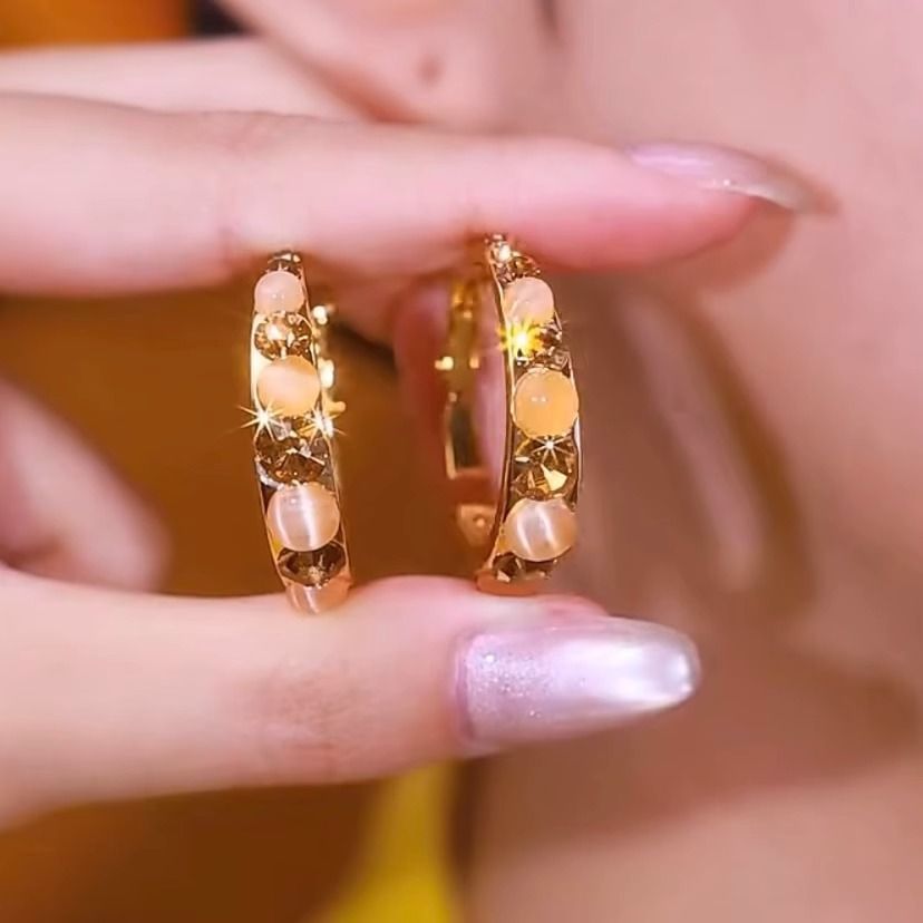 Earring Hoop Alloy Rhinestone Gemstone Faux