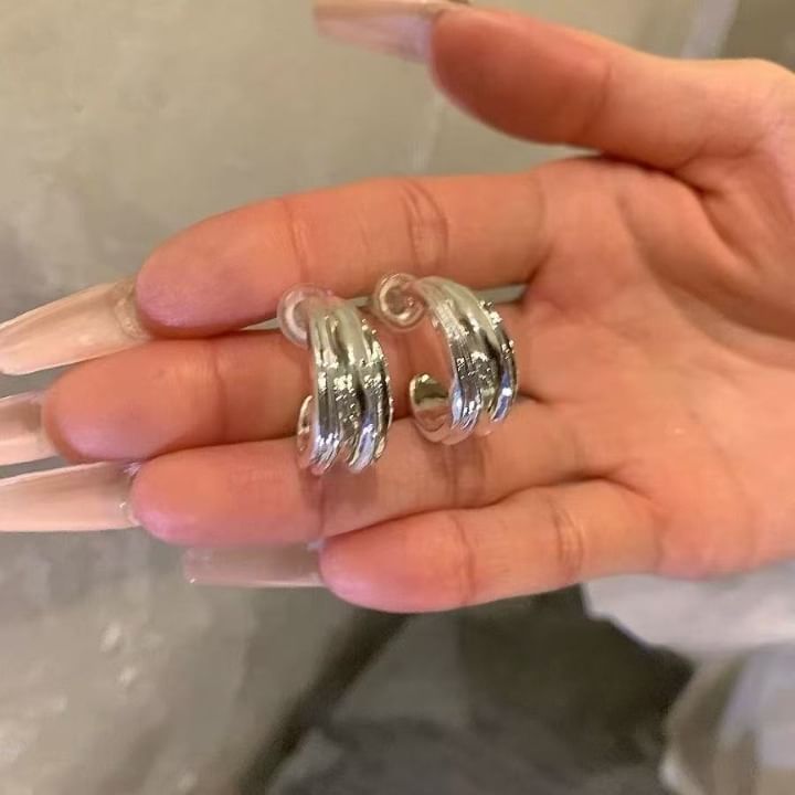 Open Textured Hoop Alloy Earring