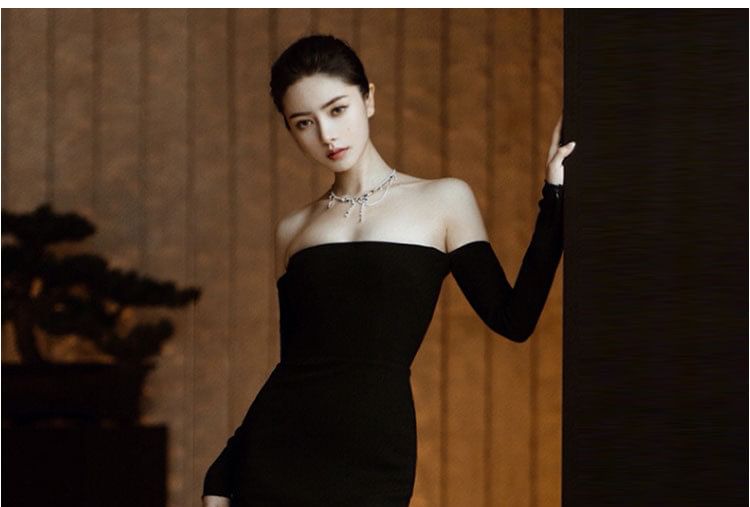 Long-Sleeve Off-Shoulder Plain Sheath Evening Gown