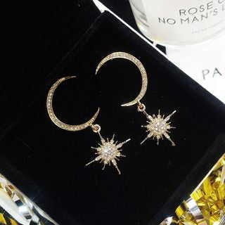 Star Moon Earring and Drop Rhinestone