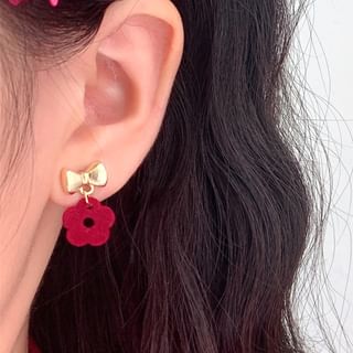 Earring Drop Bow Floral Clip-On /