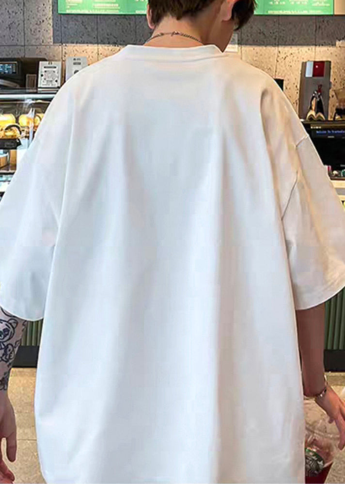 Print Half O Loose Sleeve Chocolate Shirt T Mens Neck Cotton