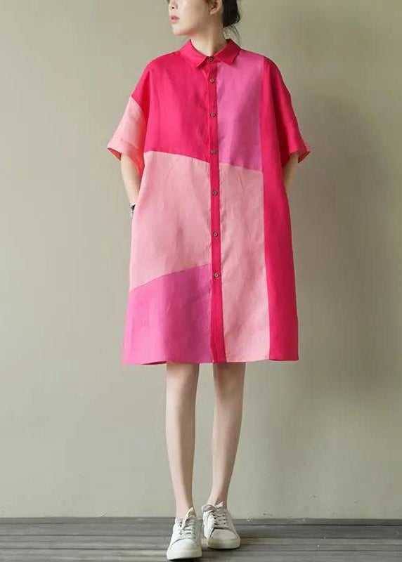 Shirts Summer Dress Colorblock Loose Pan Cotton Collar Peter