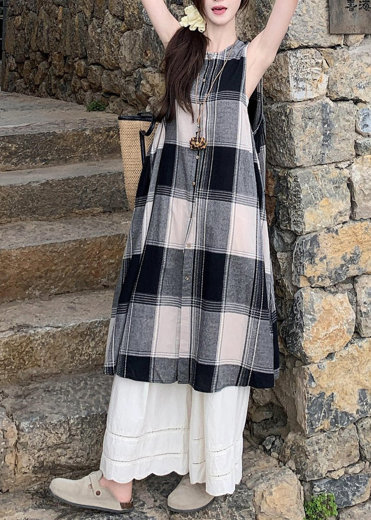Cotton Two Wide Pants Plaid And Leg Loose White Shirts Dress