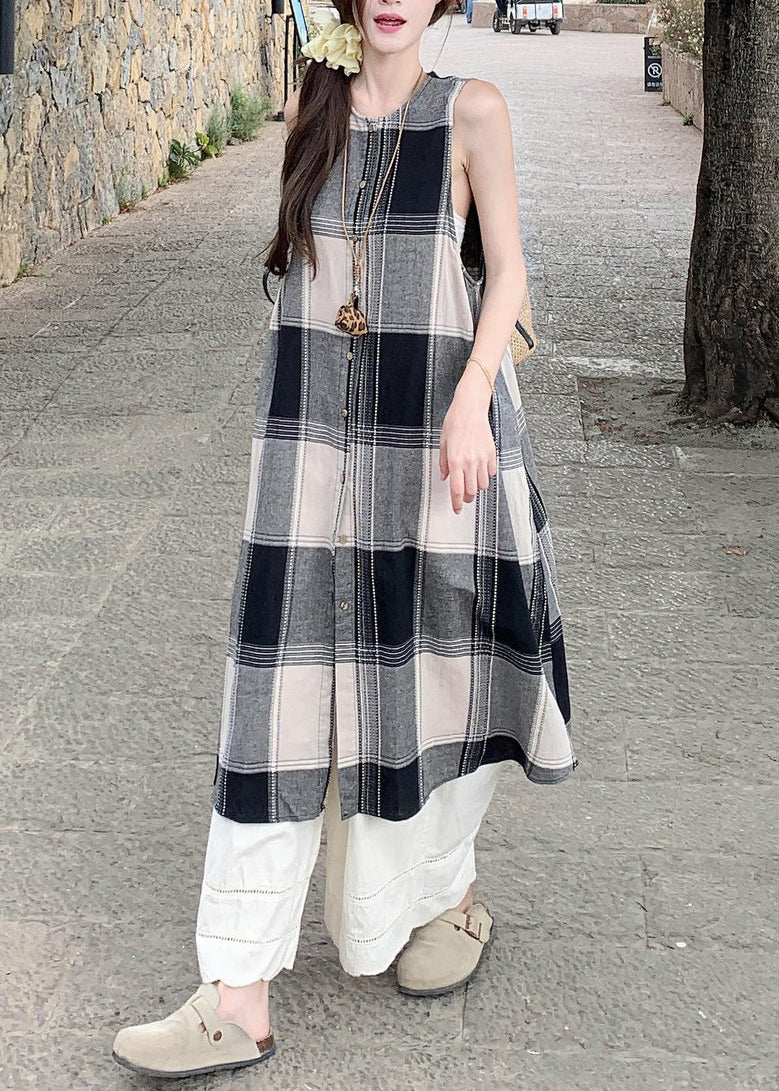 Cotton Two Wide Pants Plaid And Leg Loose White Shirts Dress