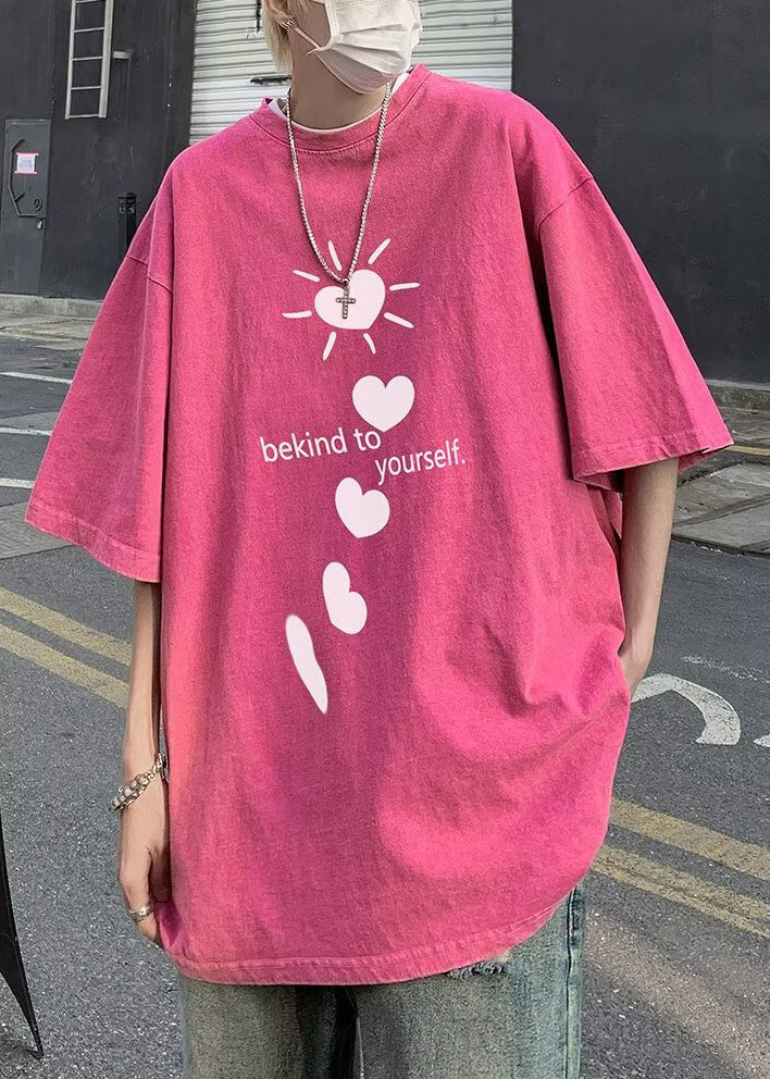 Sleeve Shirt Purple Letter Half T Print Cotton Men Loose Love