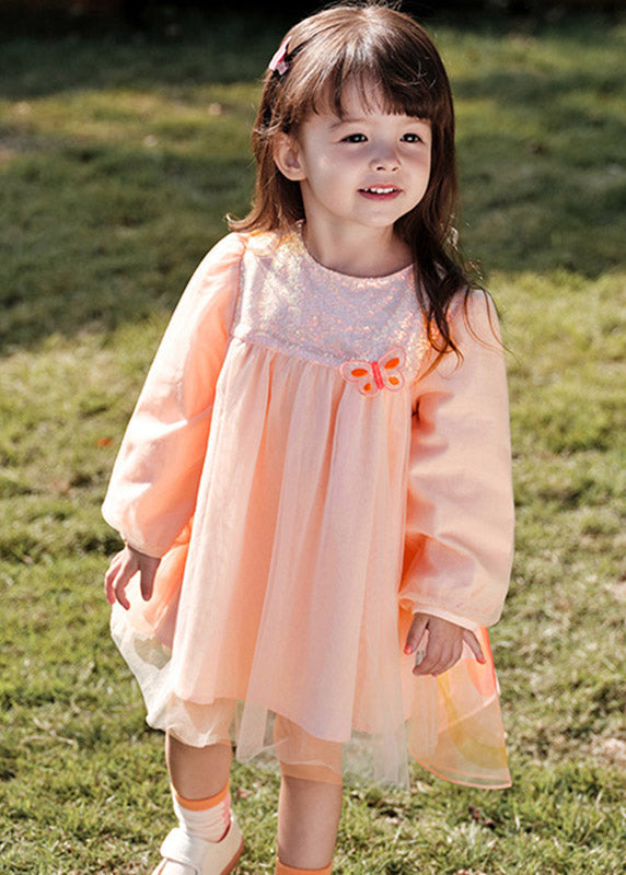 Lovely Pink Wrinkled Patchwork Butterfly Tulle Girls Holiday Long Dress Spring TV023