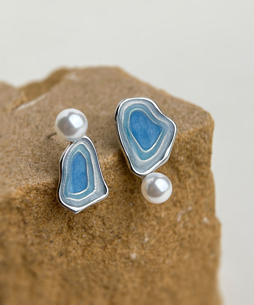Glaze Copper Earrings Stud Blue Modern Pearl Drip