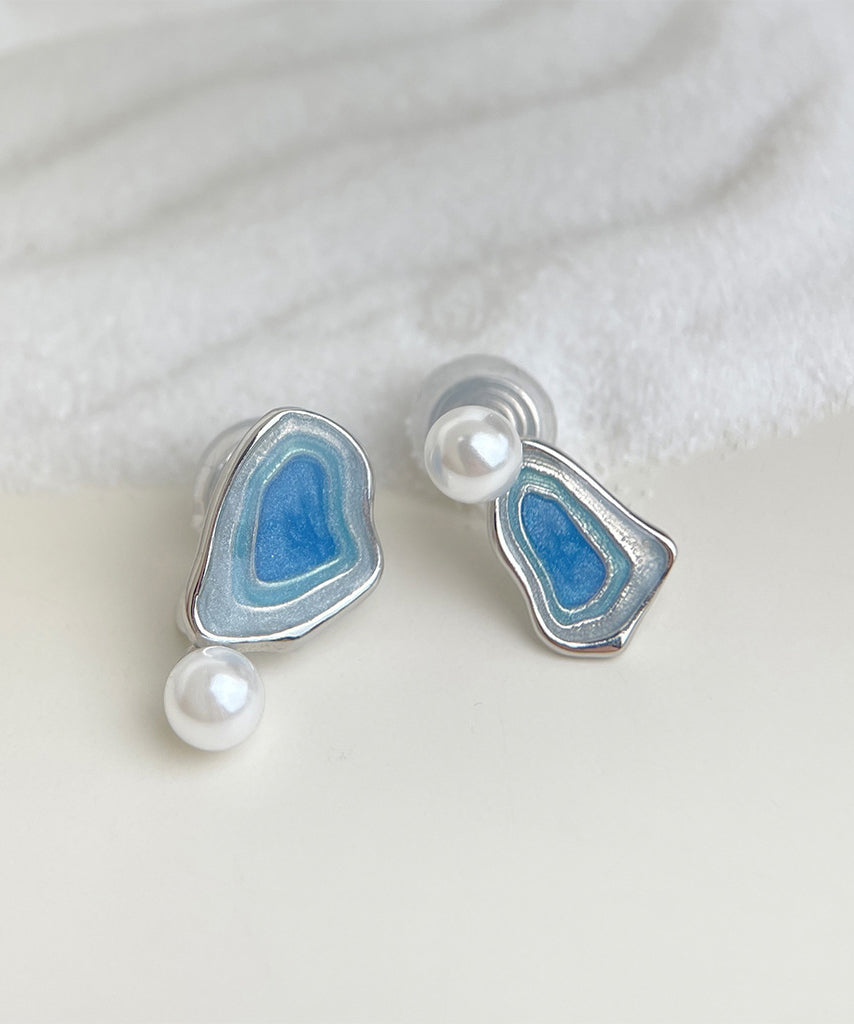 Glaze Copper Earrings Stud Blue Modern Pearl Drip