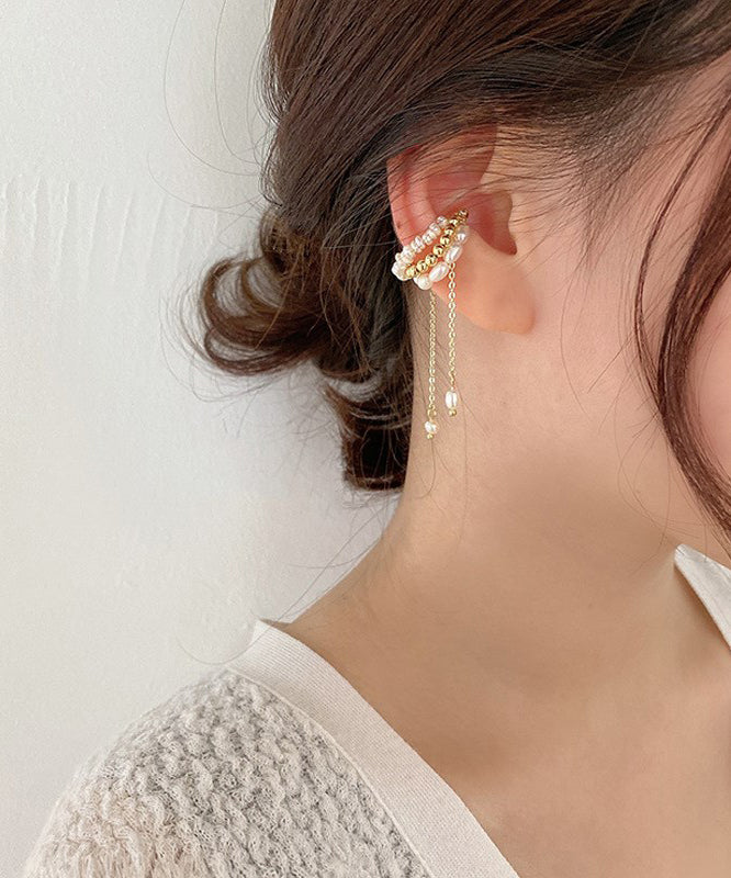 Drop Chain Modern Tassel Alloy Pearl Gold Earrings