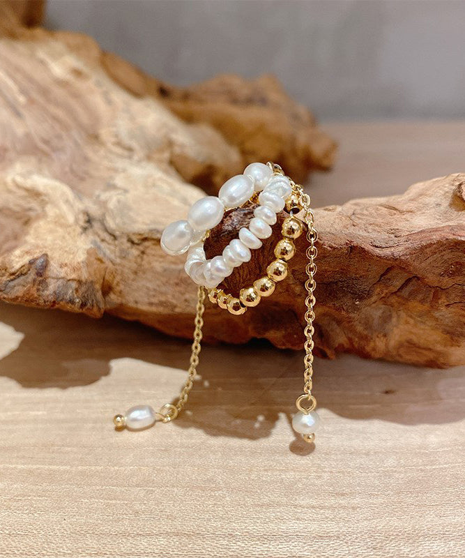 Drop Chain Modern Tassel Alloy Pearl Gold Earrings