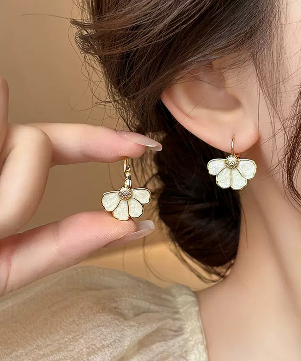Shell Gold Earrings Modern Alloy Floral Drop Copper