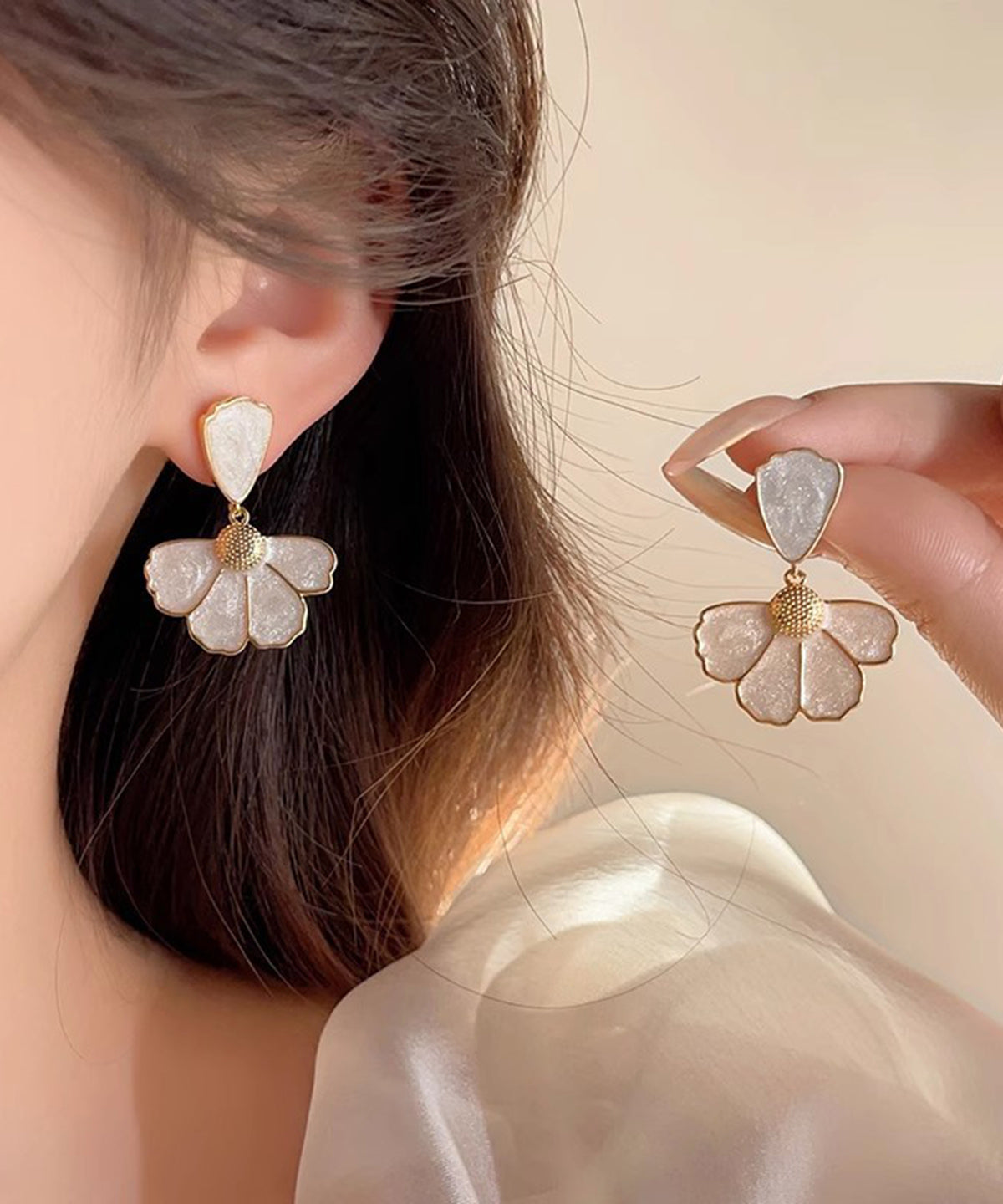 Shell Gold Earrings Modern Alloy Floral Drop Copper