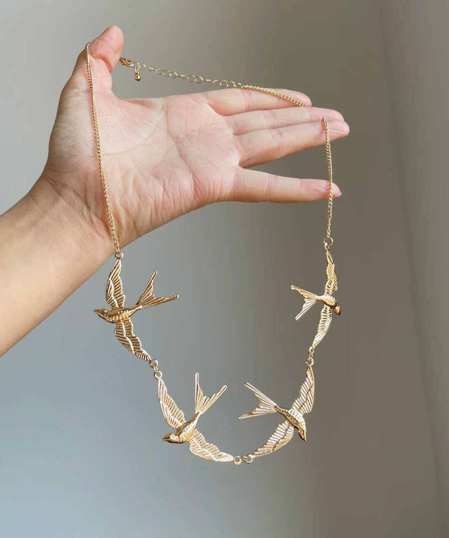 Young Modern Gold Swallow Necklace Pendant Copper Alloy