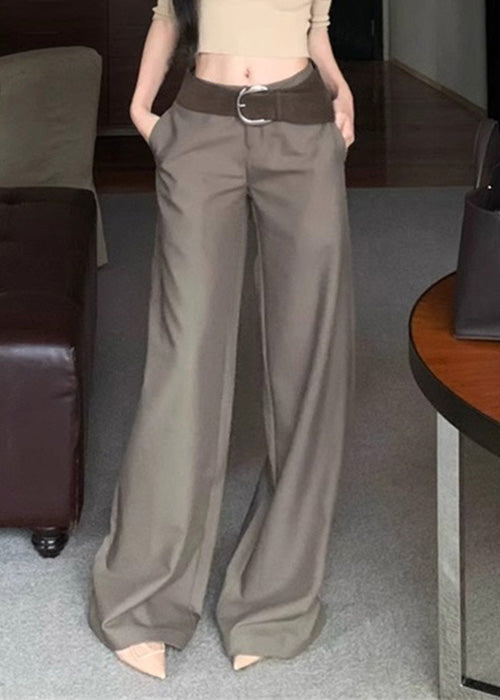 Modern Waist Spandex Wide High Grey Pants Fall Leg Pockets