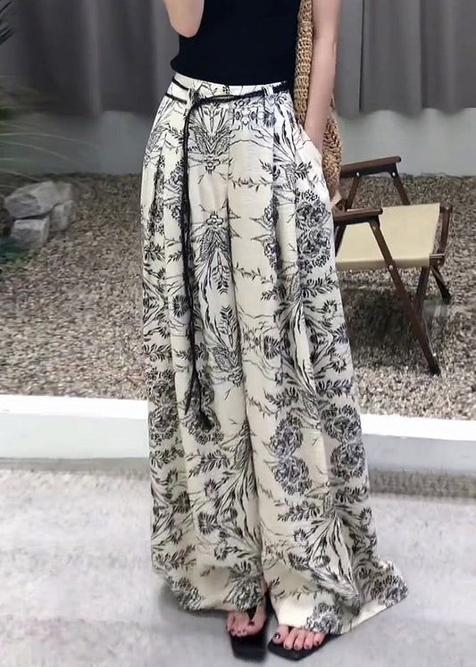 Pants Waist Fall Cotton Pockets Print Wide Modern High Leg