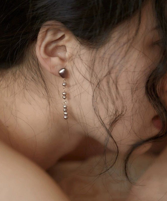 Drop Pearl Earrings Asymmetrical Metal Purple Modern