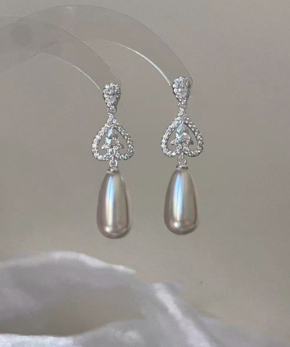 Modern Zircon Drop Earrings Silk Overgild Copper Pearl