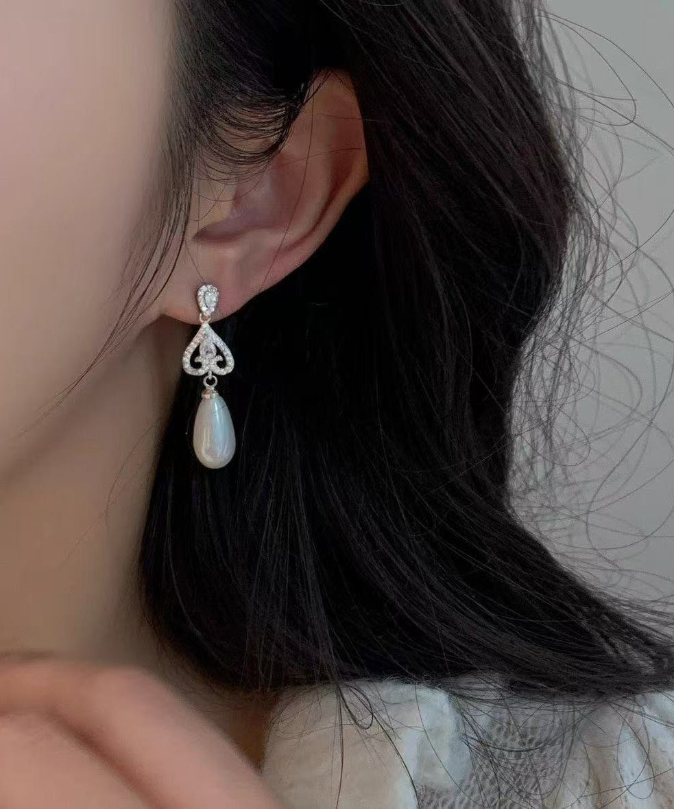 Modern Zircon Drop Earrings Silk Overgild Copper Pearl