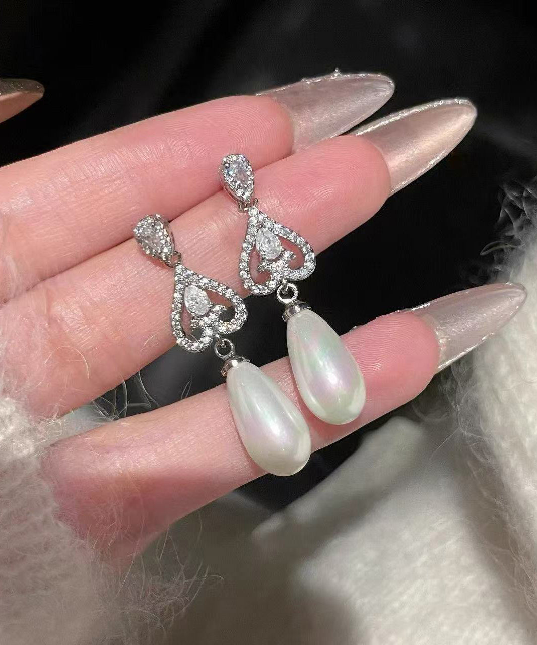 Modern Zircon Drop Earrings Silk Overgild Copper Pearl