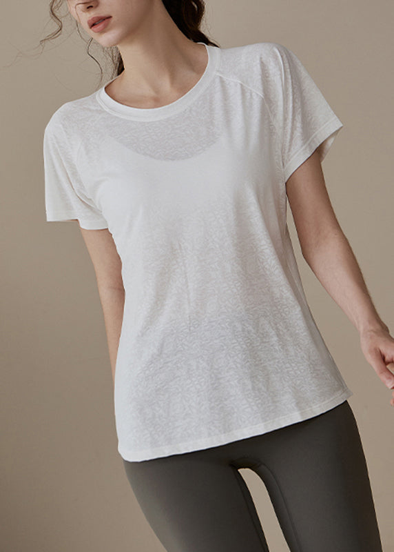 Loose Yoga Modern Tops Out White Hollow O-Neck