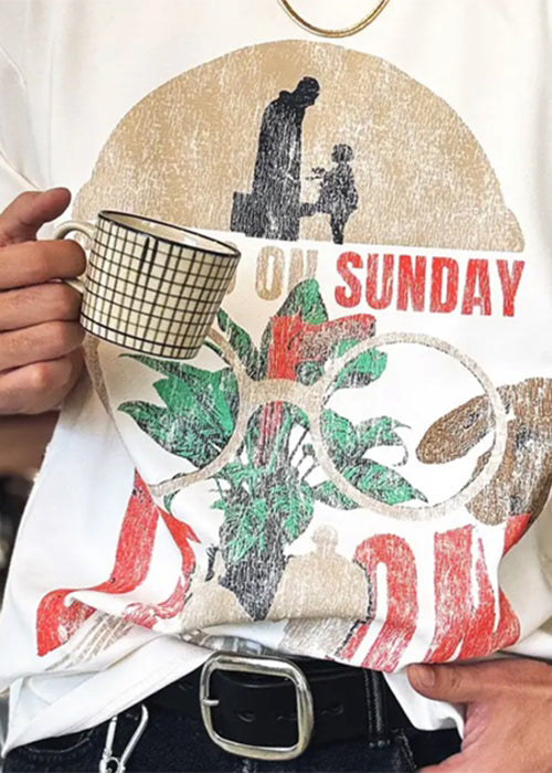 Neck Print T Cotton White Shirts Summer Modern Letter O