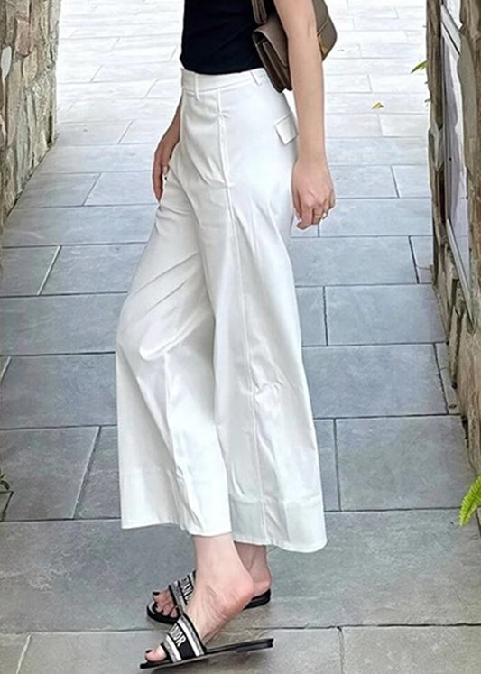 Pockets Pants Summer White Modern Crop Waist High Cotton