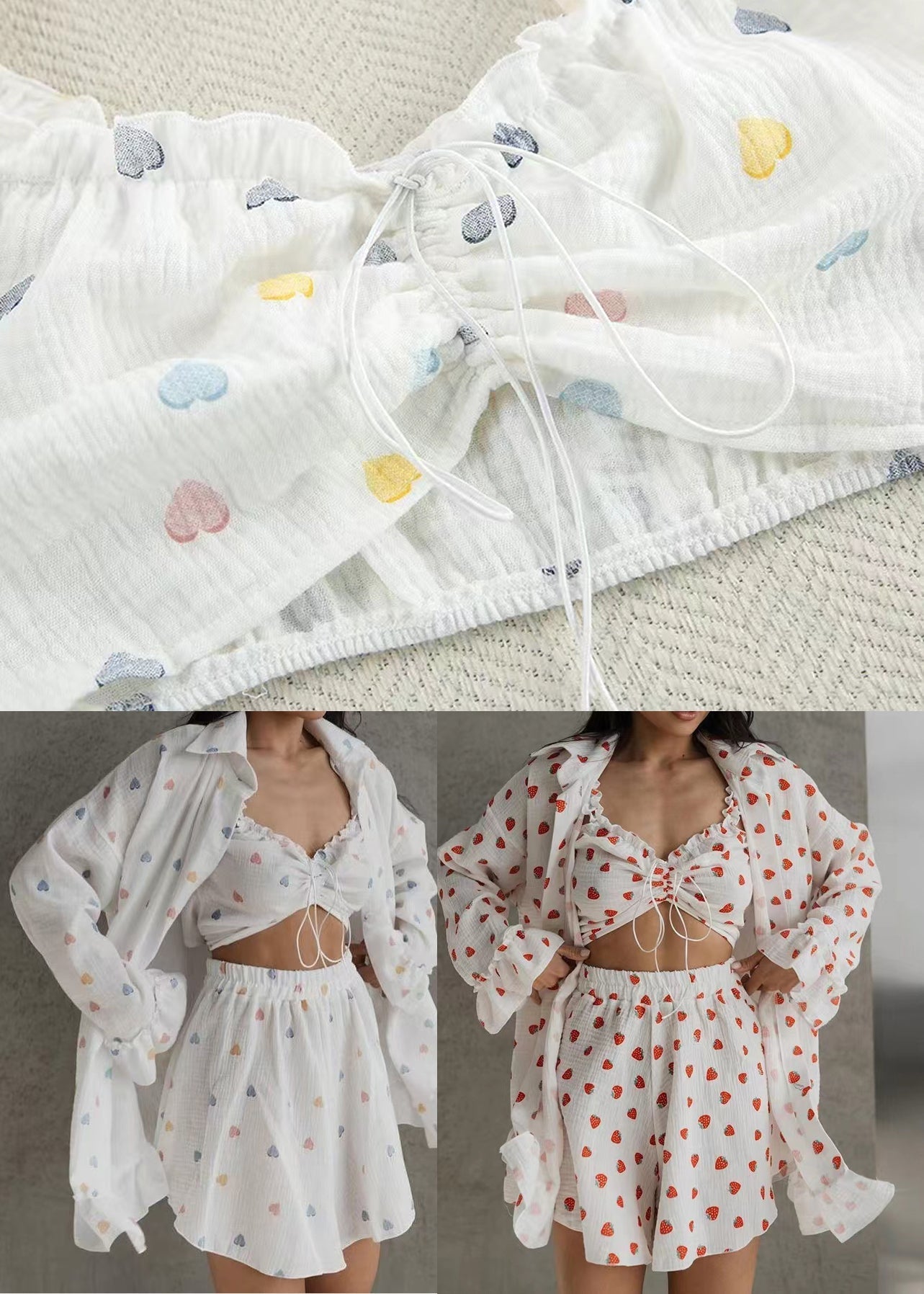 3 Summer Print Pajama Multicolour Sets Cotton Oversized Love