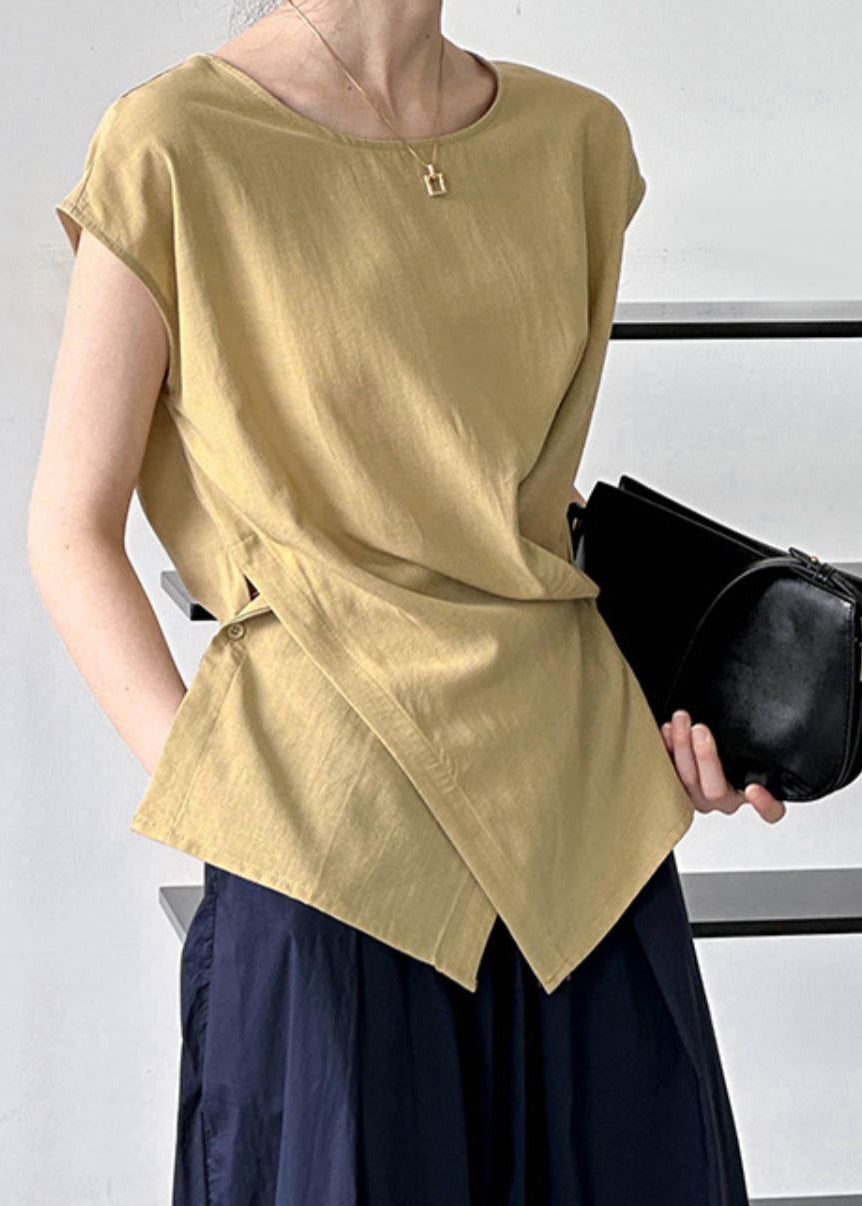 Wrinkled Natural Summer O-Neck Top White