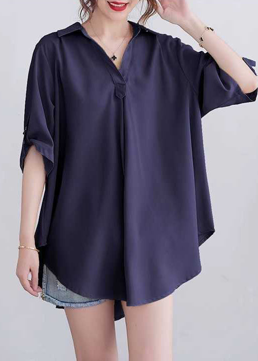 Collar Tops Navy Summer Cotton Peter Pan Loose