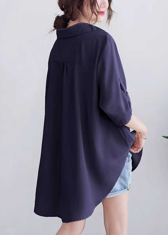 Collar Tops Navy Summer Cotton Peter Pan Loose