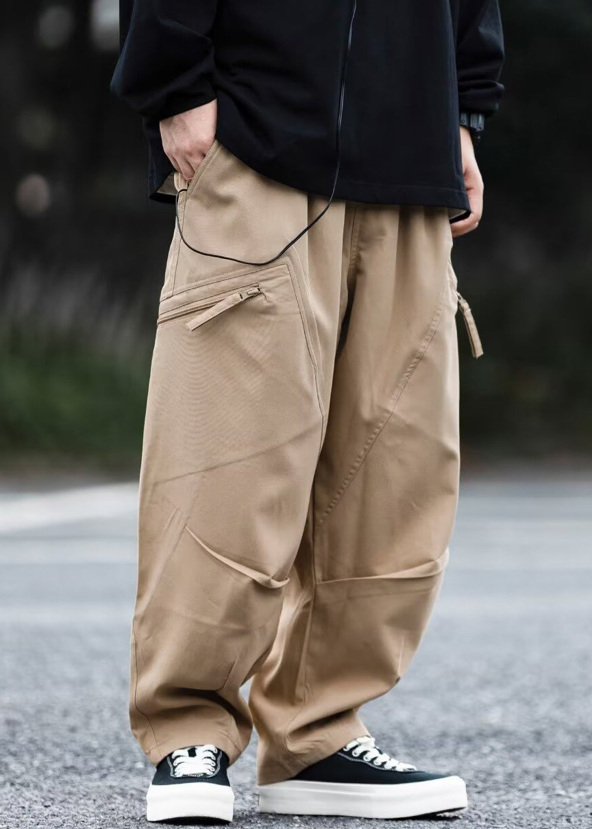 Zip Cotton Pockets Up Spring Men Dark Pants Gray New