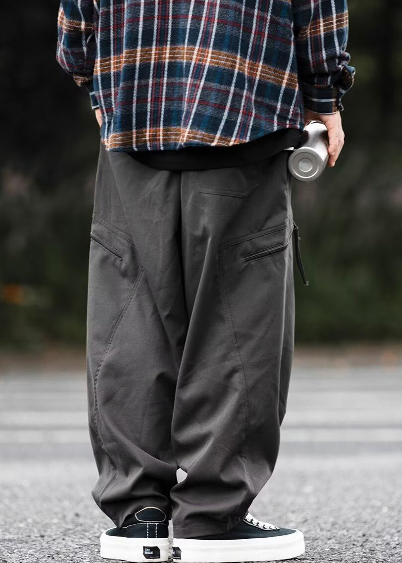 Zip Cotton Pockets Up Spring Men Dark Pants Gray New