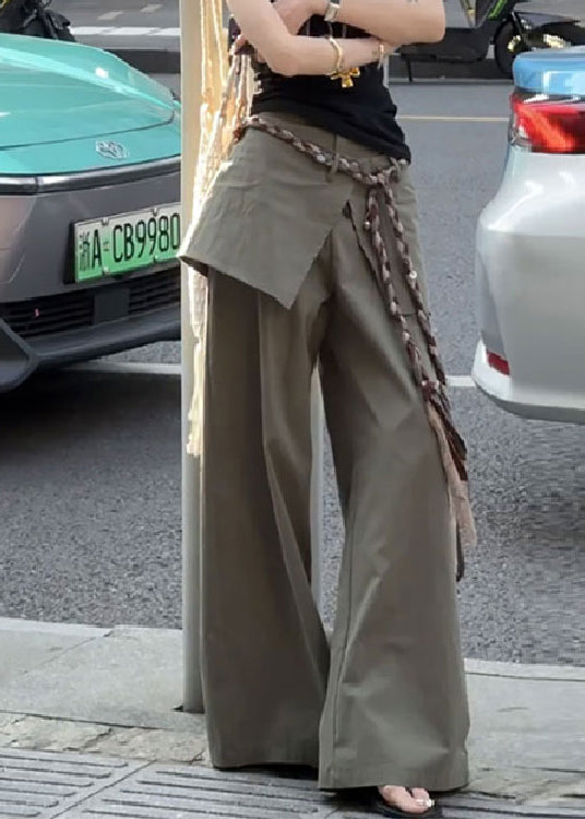 New False Two Green Cotton Fall Pants Pieces High Waist