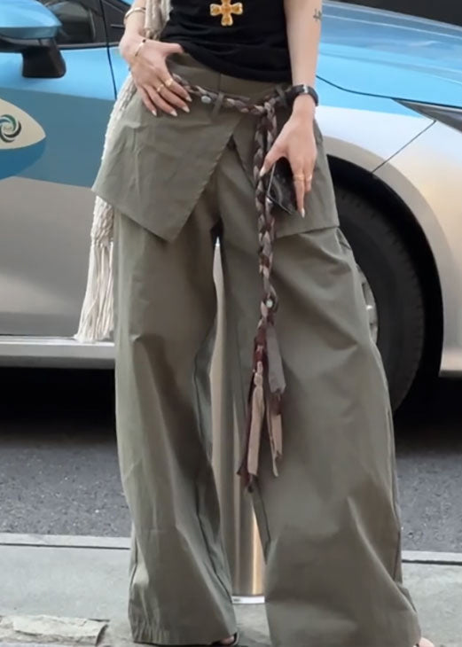 New False Two Green Cotton Fall Pants Pieces High Waist