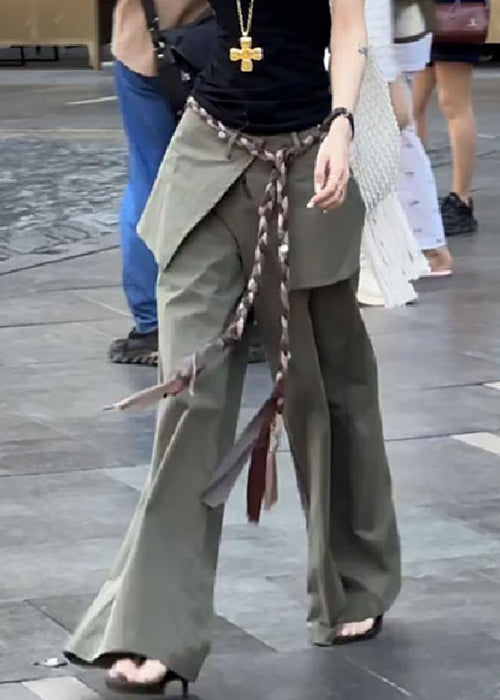 New False Two Green Cotton Fall Pants Pieces High Waist