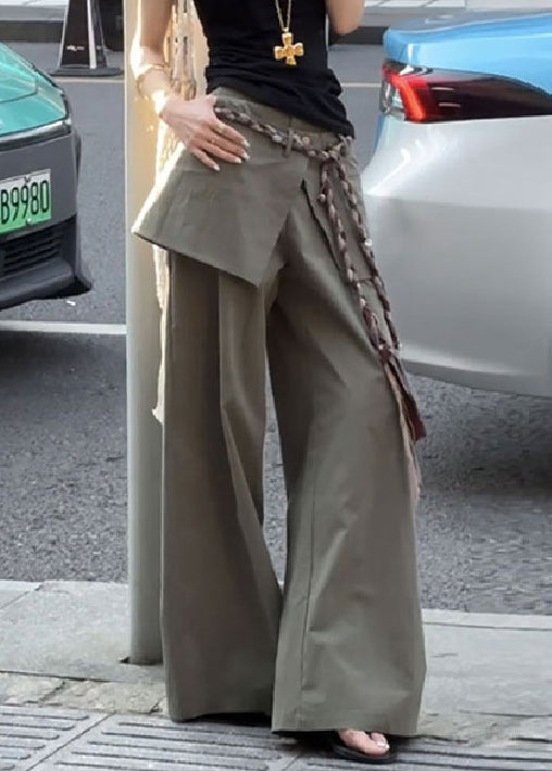 New False Two Green Cotton Fall Pants Pieces High Waist