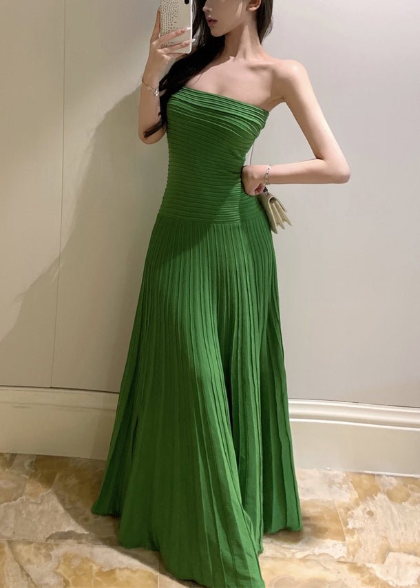 Wrinkled Cotton Green New Strapless knitting Dresses Long