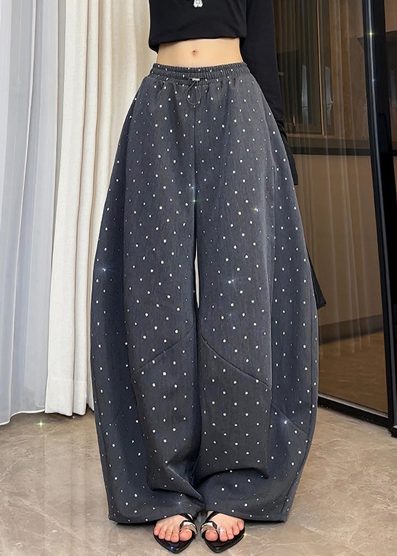 Cotton Grey Pockets Fall Dot Elastic New Wide Waist Pants Leg