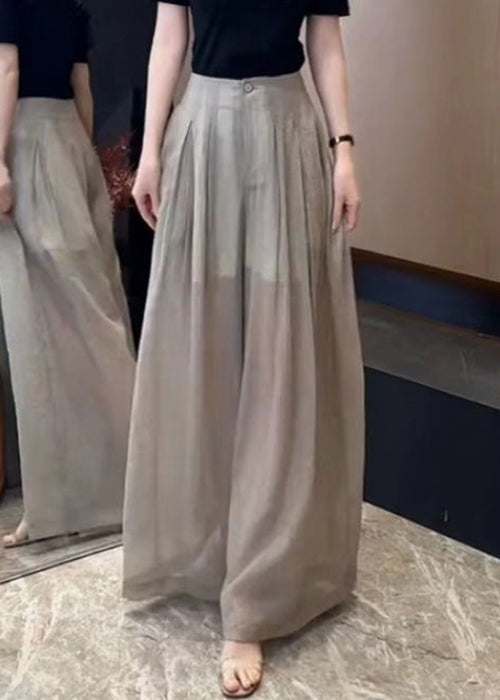 Linen Wide High Khaki Waist Fall New Leg Button Pants