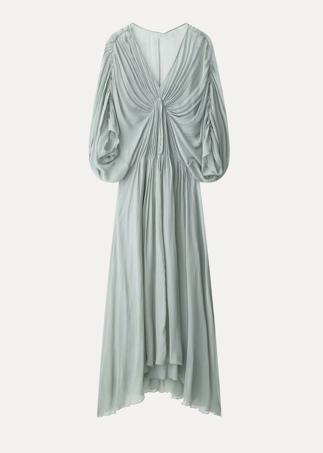 V Light Batwing Dresses Green Chiffon Neck New Patchwork Wrinkled