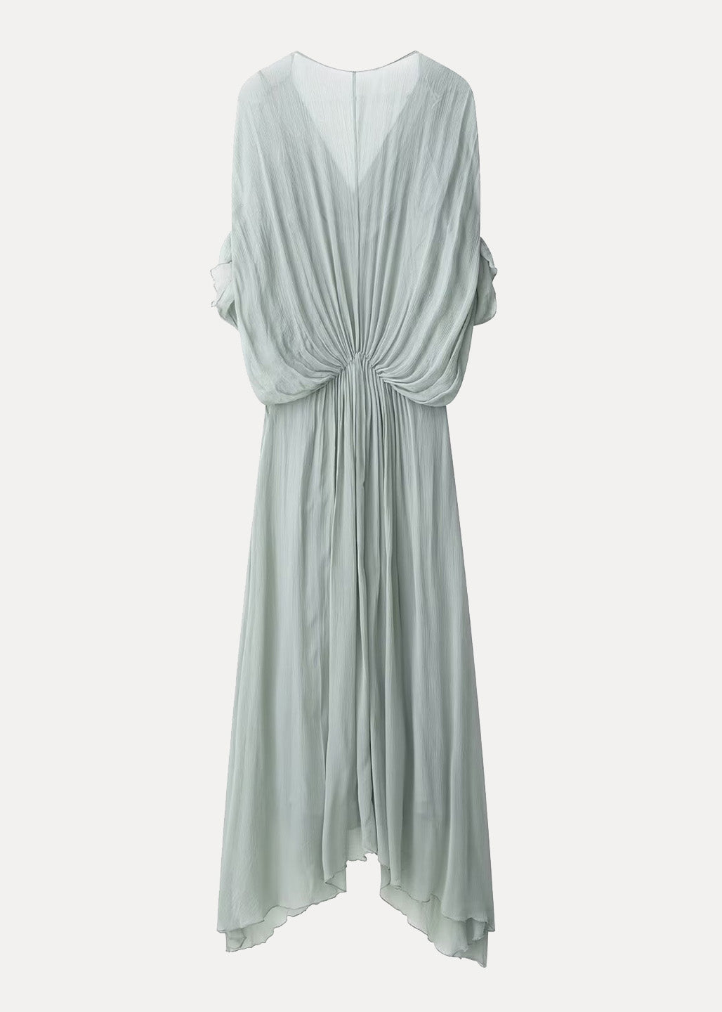 V Light Batwing Dresses Green Chiffon Neck New Patchwork Wrinkled