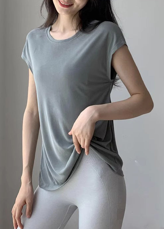 Yoga Wrinkled Hollow New Light Out Tops Summer Grey