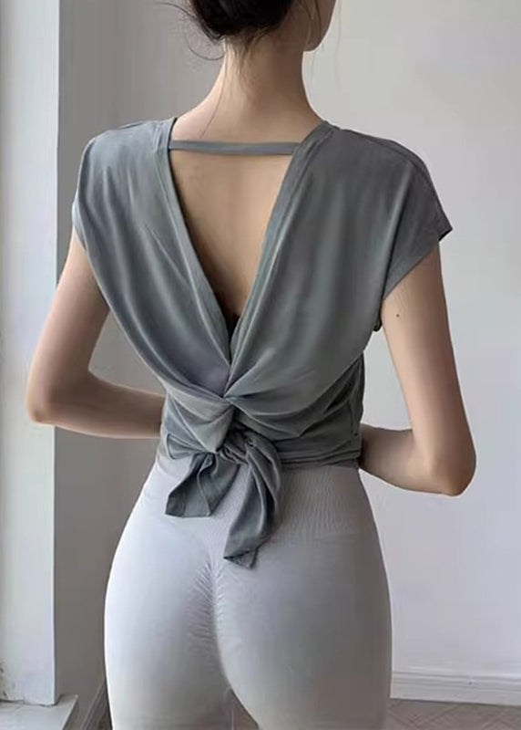 Yoga Wrinkled Hollow New Light Out Tops Summer Grey