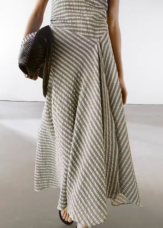 Cotton New Neck Long Dresses Sleeveless O Design Original Striped