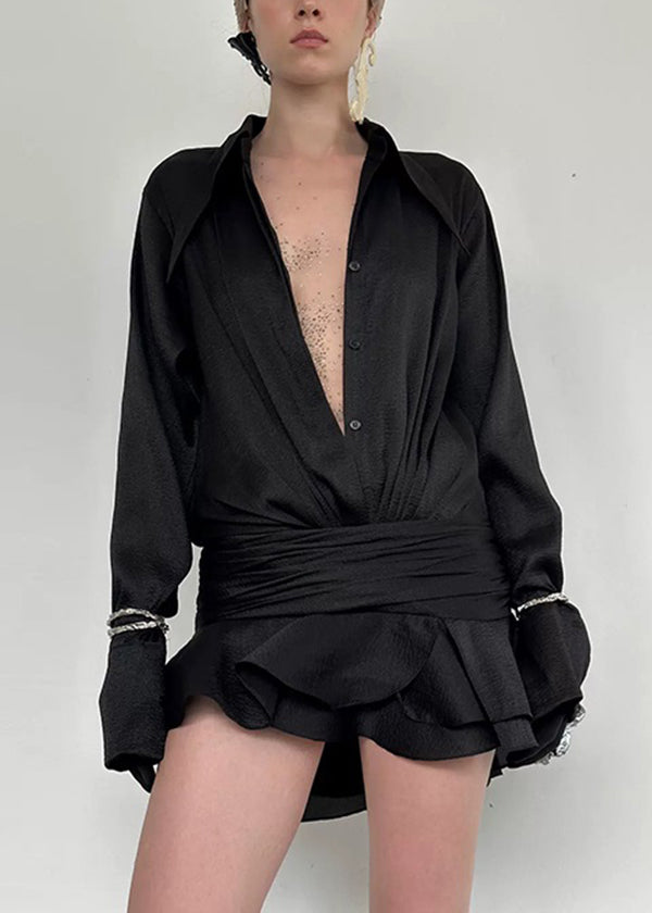 White Ruffled Chiffon Long New Sleeve Shirts Patchwork Dress