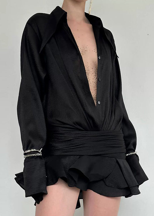 White Ruffled Chiffon Long New Sleeve Shirts Patchwork Dress